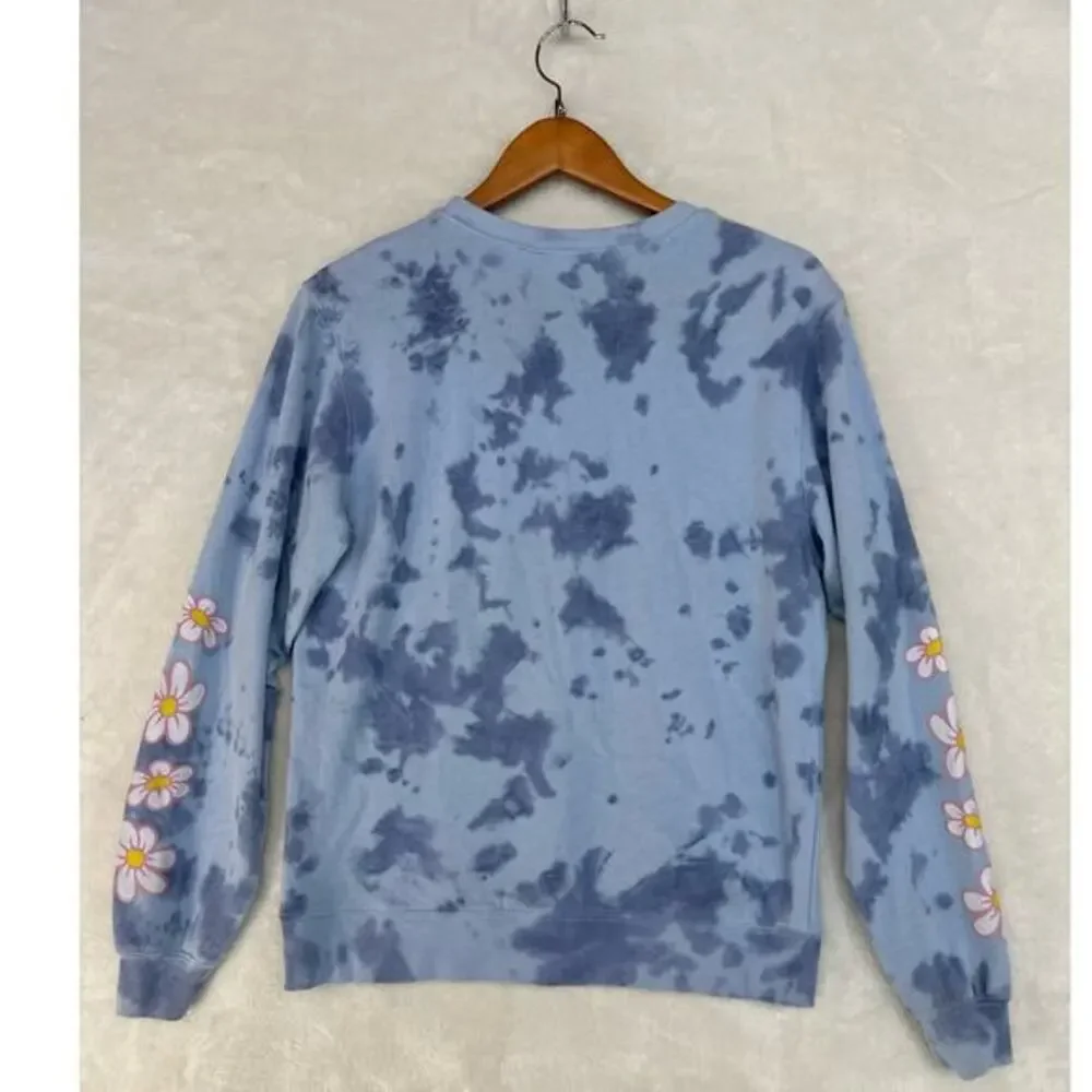 Lisa Simpson Nature Lover Graphic Pullover Sweatshirt Womens MEDIUM Blue Tie-Dye